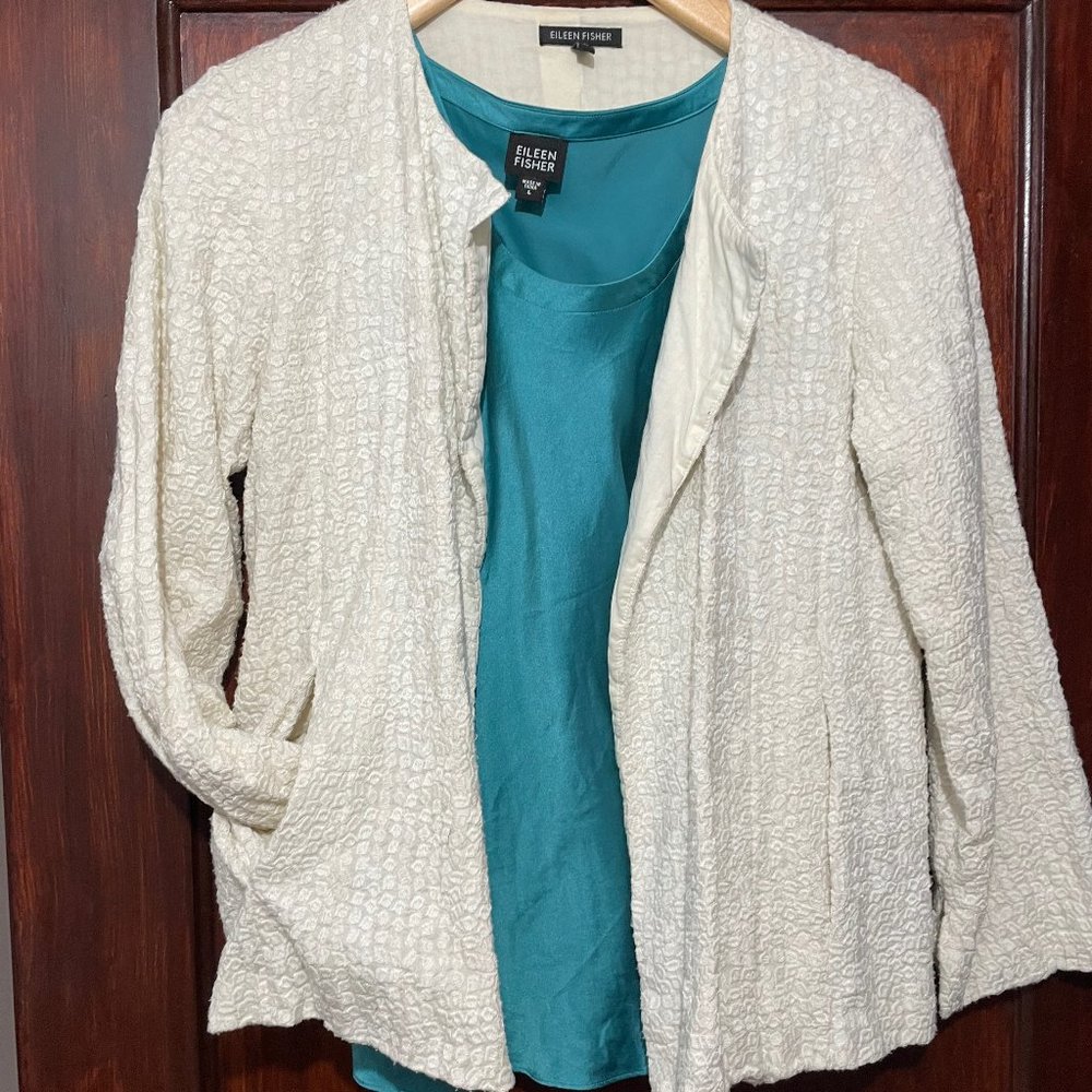 Eileen Fisher Cotton Jacket, cream, Size M